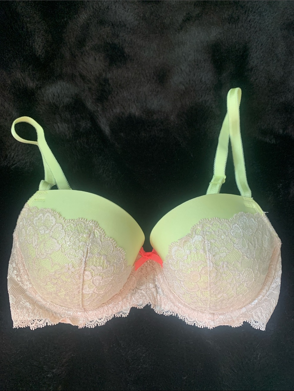 Victoria's Secret bright yellow & Pale gold Lace Bra with Neon Accent
